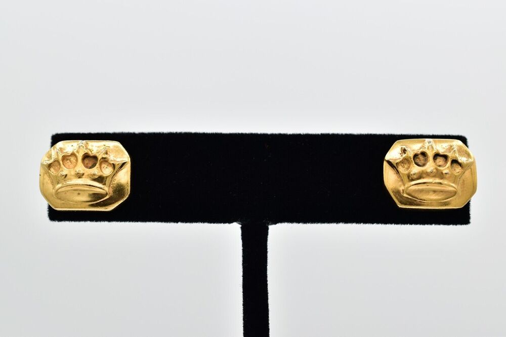 Vintage Steve Vaubel Crown Stud Earrings Gold Plated Modernist 2000 Signed Bin7
